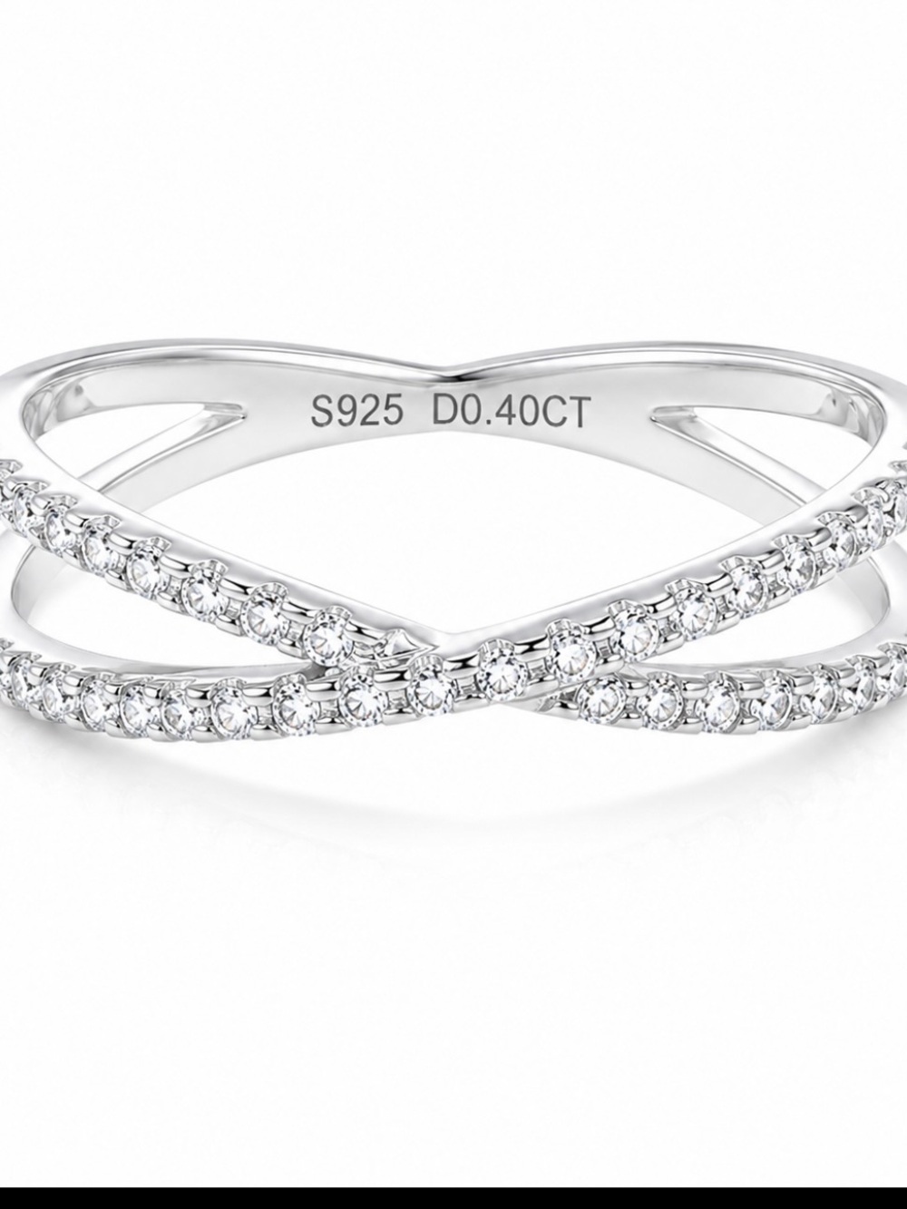 Silver Crisscross moissanite S925 Accent Ring - Silver